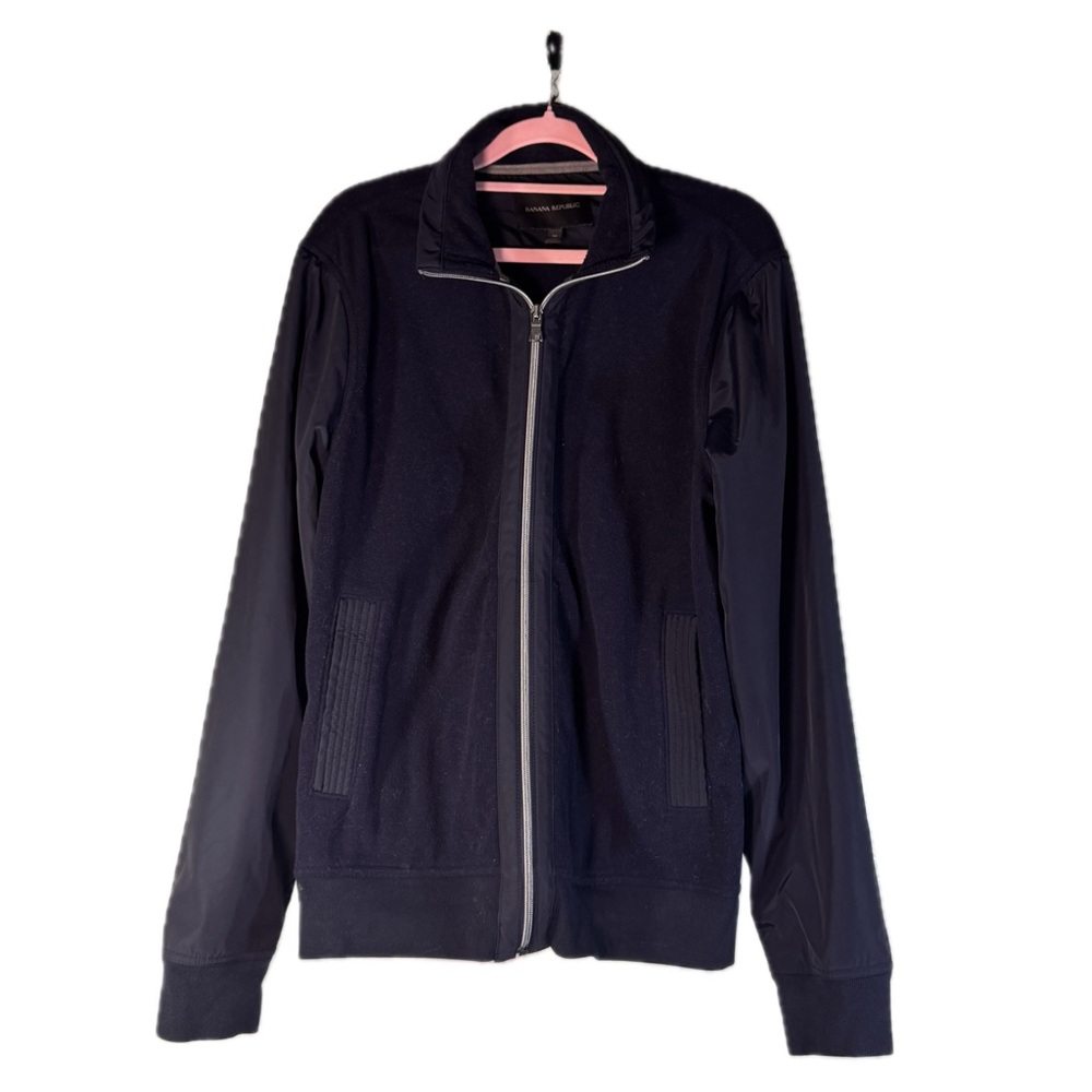 Banana Republic Men’s Mixed Media Full Zip Fleece Jacket - Navy Blue - Size M